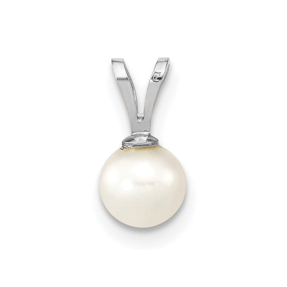 10K White Gold Small White Round Freshwater Cultured Pearl Pendant
