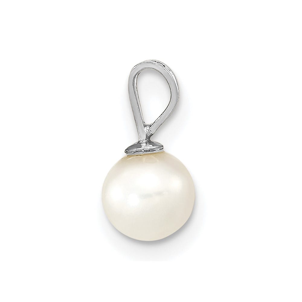 10K White Gold Small White Round Freshwater Cultured Pearl Pendant