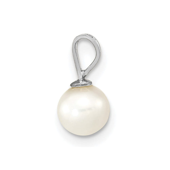 10K White Gold Small White Round Freshwater Cultured Pearl Pendant