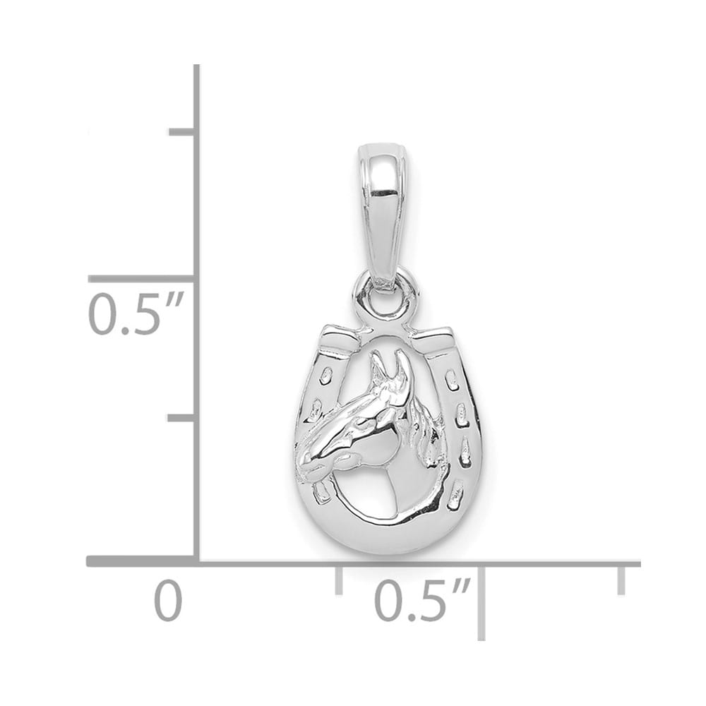 10K White Gold Solid Extra Large Horse Head in Horseshoe Pendant