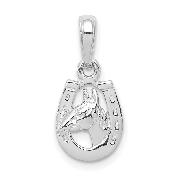 10K White Gold Solid Extra Large Horse Head in Horseshoe Pendant
