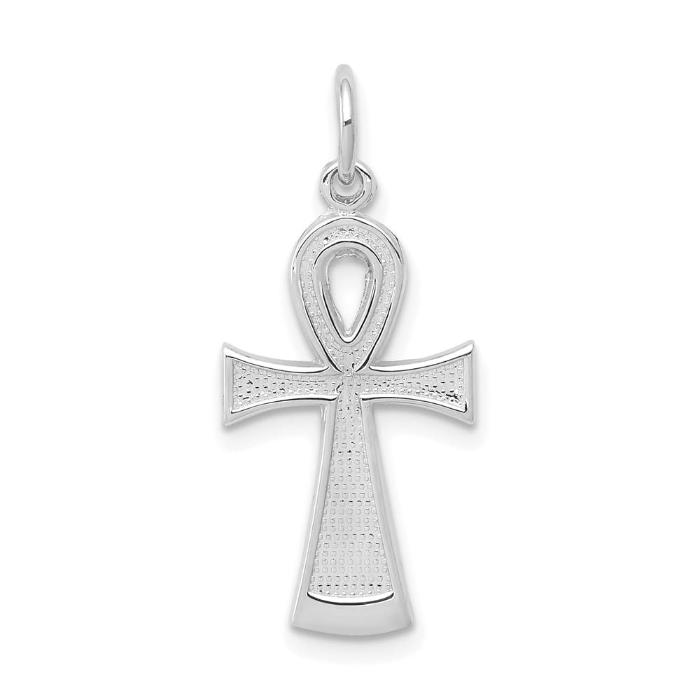 10K White Gold Solid Large Flat-Backed Ankh/Egyptian Cross Pendant