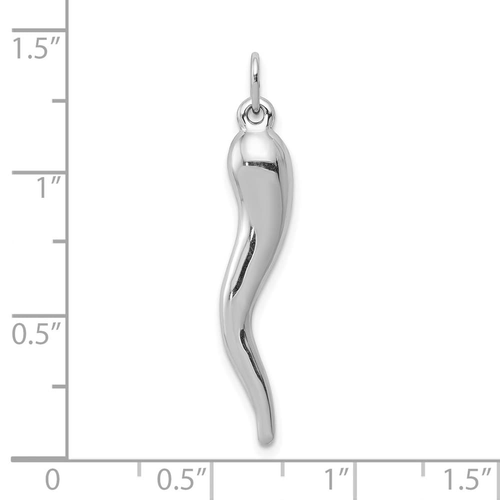 10K White Gold Solid Polished 3-D Large Italian Horn Charm