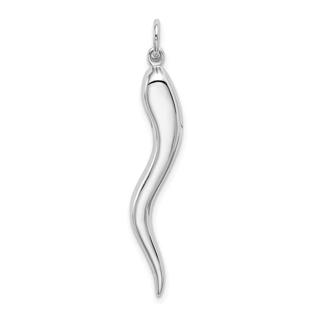 10K White Gold Solid Polished 3-D Large Italian Horn Charm