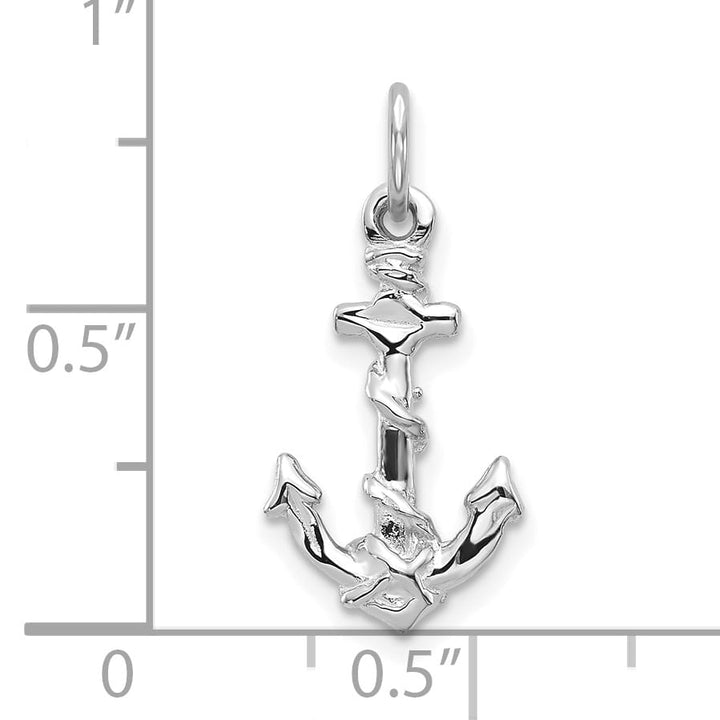 10K White Gold Solid Polished Anchor with Rope Charm Pendant
