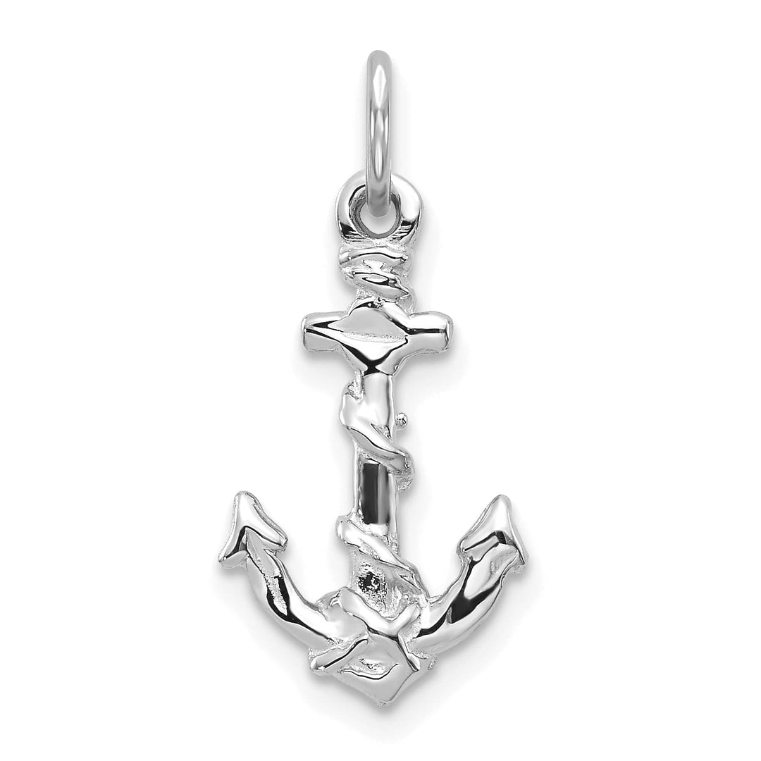 10K White Gold Solid Polished Anchor with Rope Charm Pendant