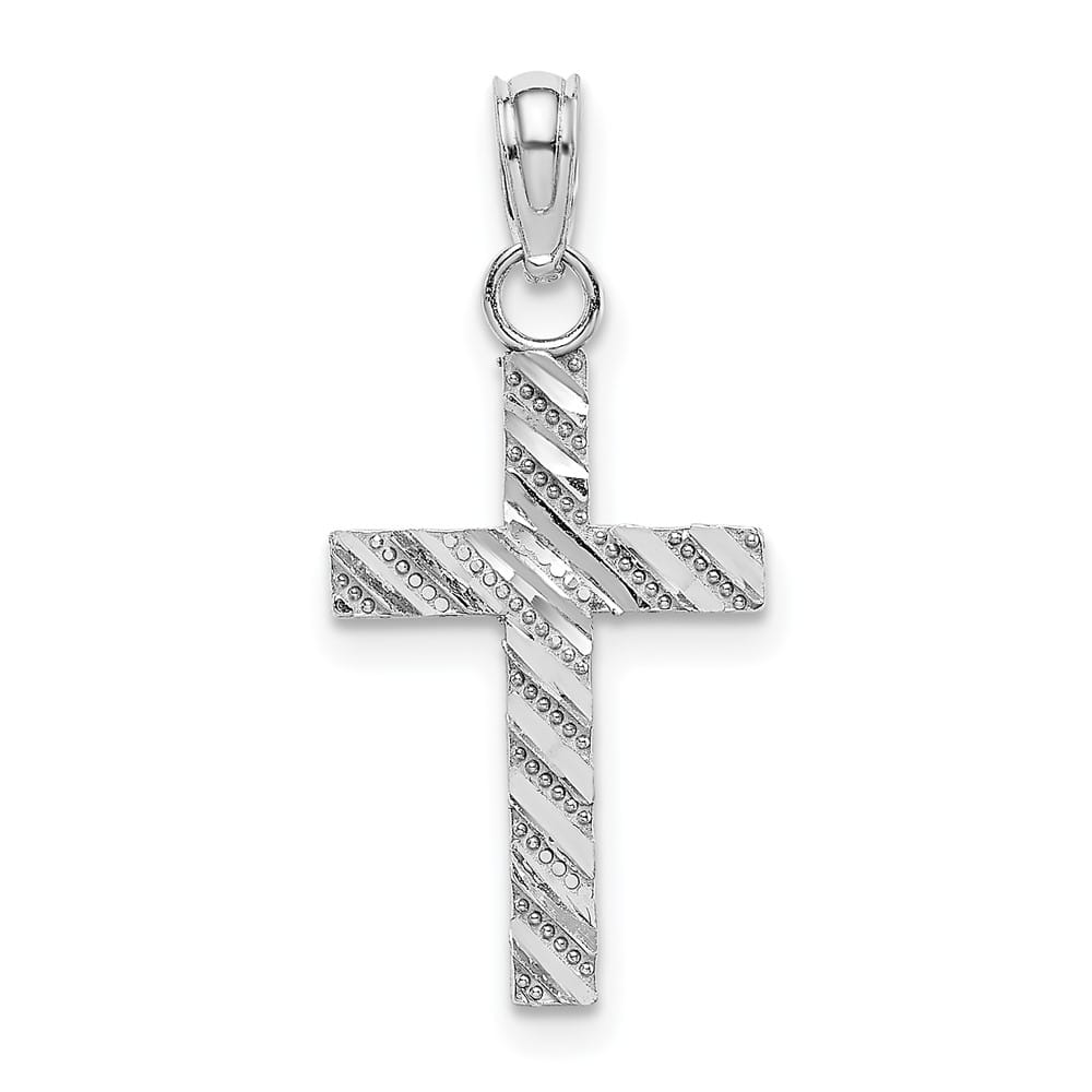 10K White Gold Solid Polished D.C. Medium Latin Cross Pendant