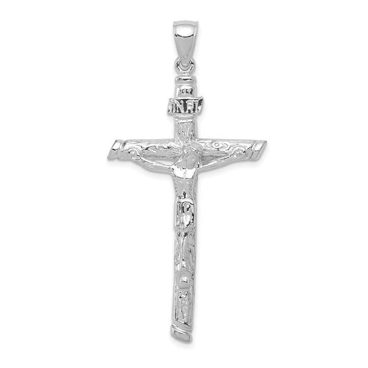 10K White Gold Solid Polished Extra Large INRI Crucifix Pendant