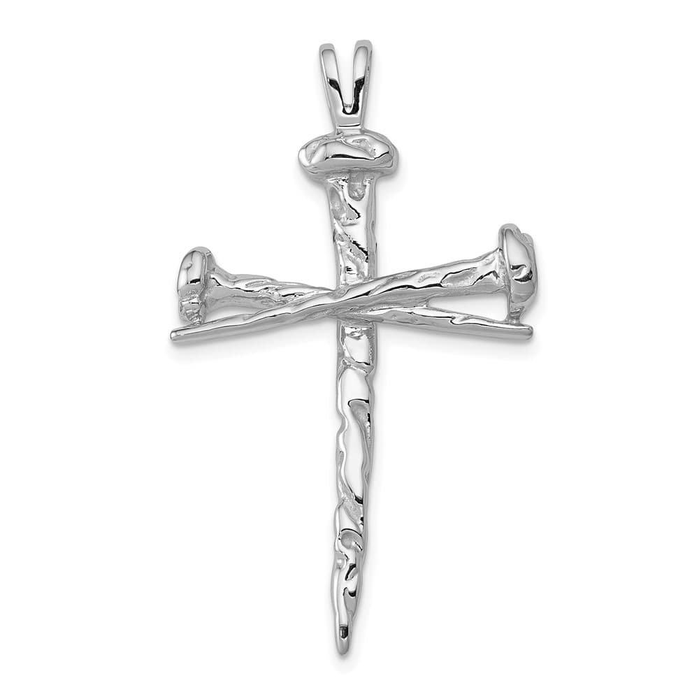 10K White Gold Solid Polished Extra Large Nail Cross Pendant