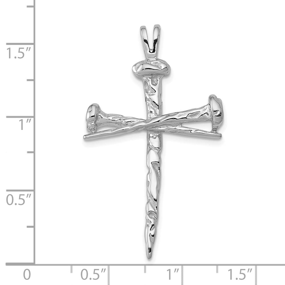 10K White Gold Solid Polished Extra Large Nail Cross Pendant