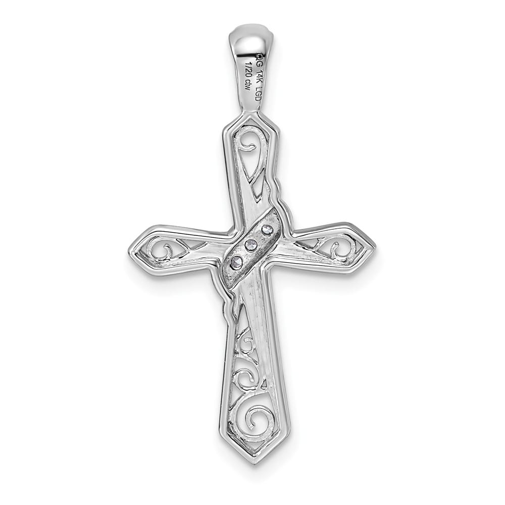 10K White Gold Solid Polished Large 1/20 ct Diamond Cross Pendant