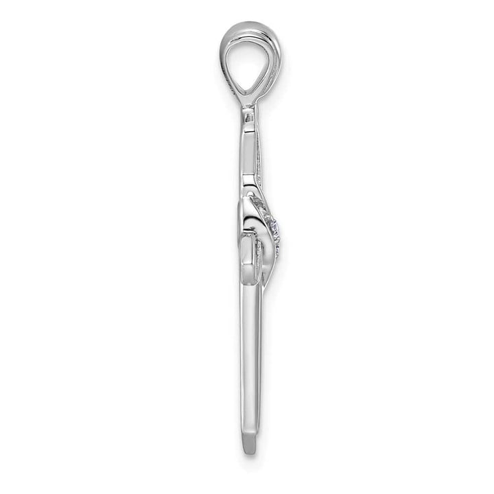 10K White Gold Solid Polished Large 1/20 ct Diamond Cross Pendant