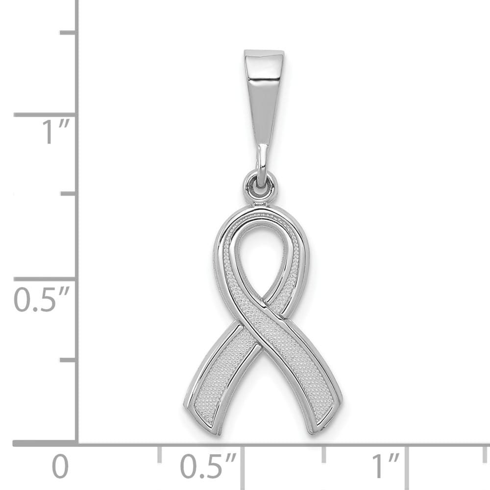 10K White Gold Solid Polished Large Awareness Ribbon Pendant