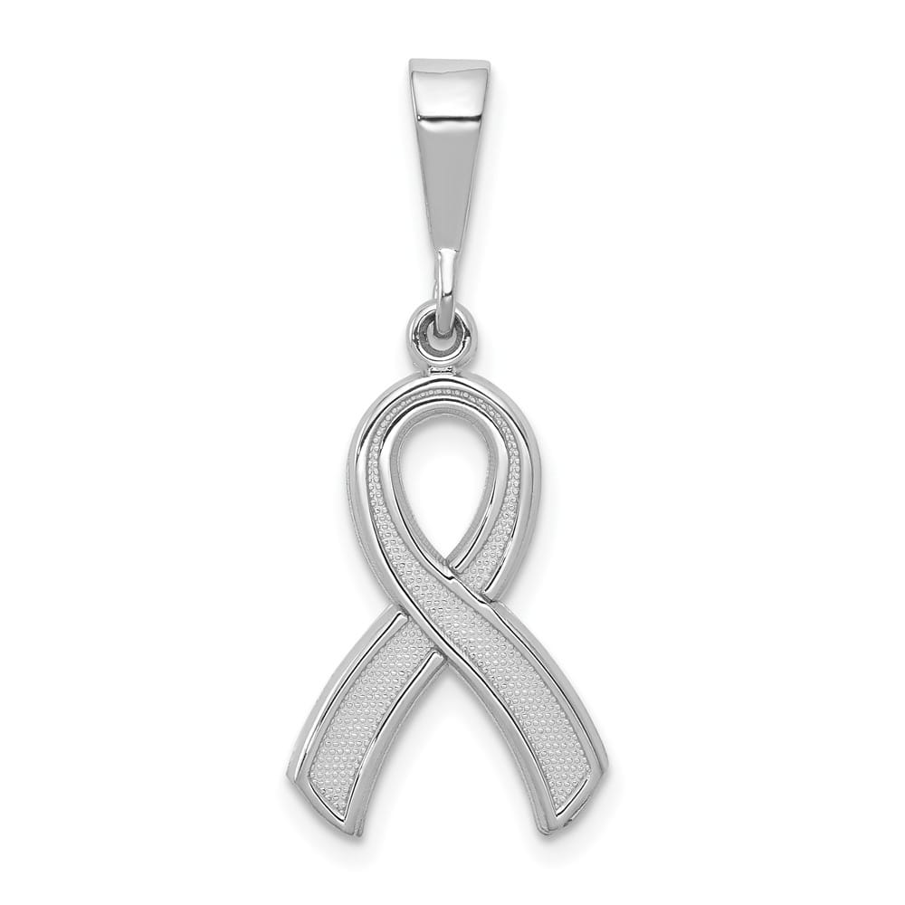 10K White Gold Solid Polished Large Awareness Ribbon Pendant
