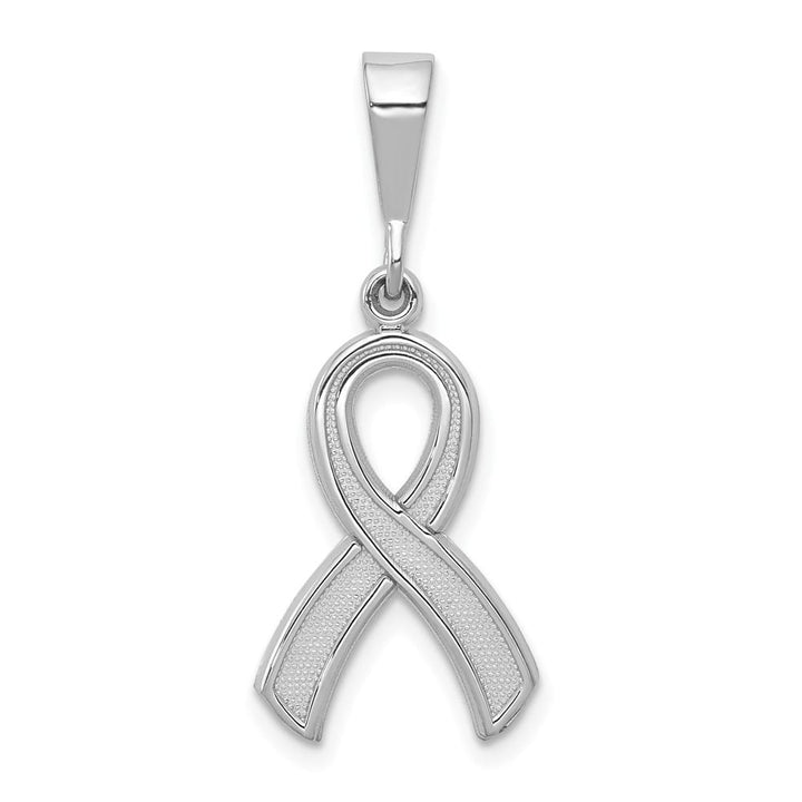 10K White Gold Solid Polished Large Awareness Ribbon Pendant