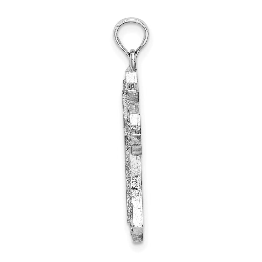 10K White Gold Solid Polished Large Beaded Cross Charm