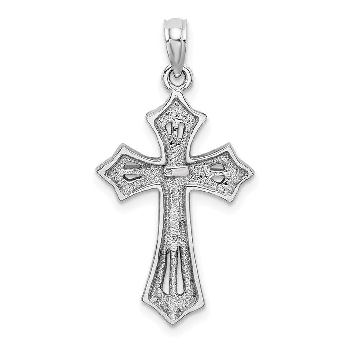 10K White Gold Solid Polished Large Beaded Cross Charm