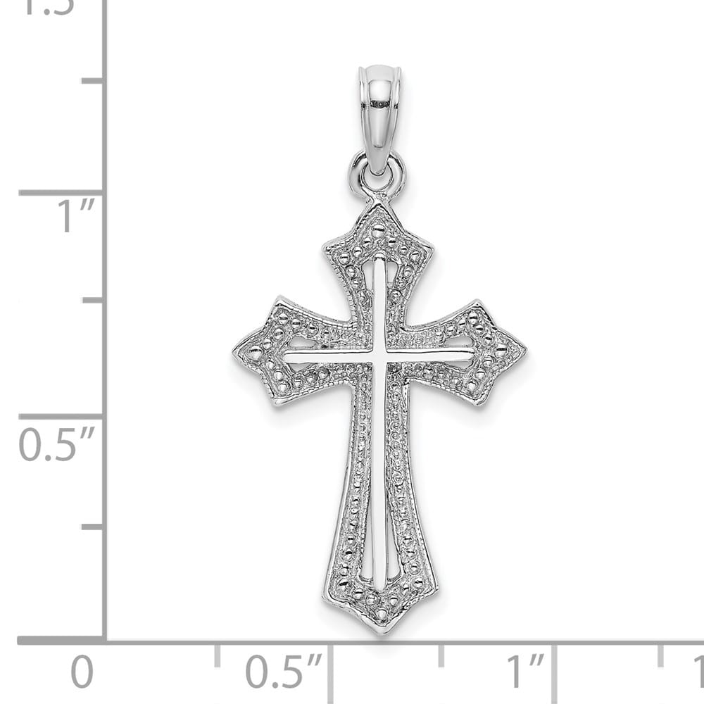 10K White Gold Solid Polished Large Beaded Cross Charm