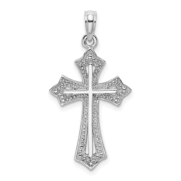 10K White Gold Solid Polished Large Beaded Cross Charm