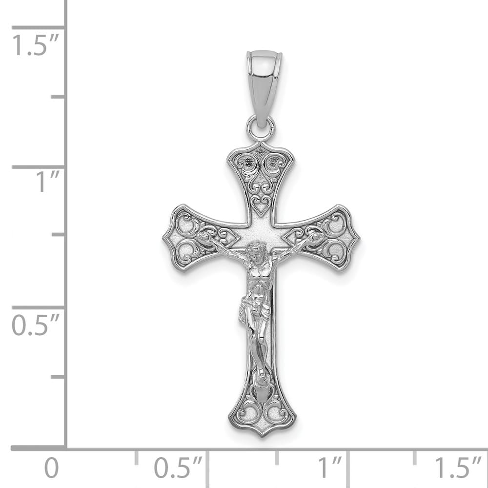 10K White Gold Solid Polished Large Budded Crucifix Pendant