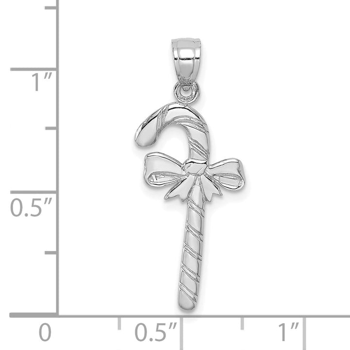 10K White Gold Solid Polished Large Candy Cane with Bow Pendant