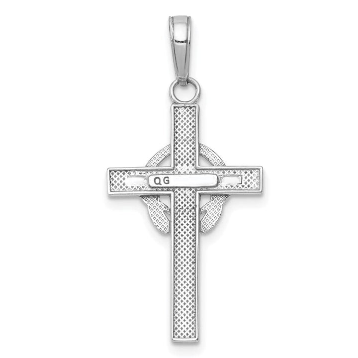 10K White Gold Solid Polished Large Claddagh Cross Pendant