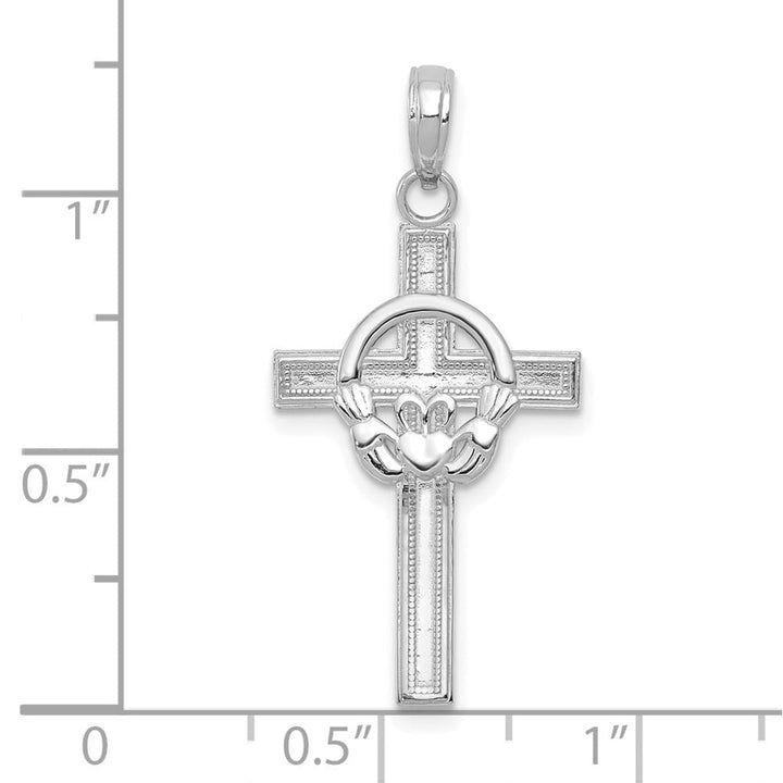 10K White Gold Solid Polished Large Claddagh Cross Pendant
