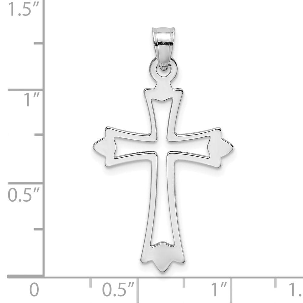 10K White Gold Solid Polished Large Cut-Out Budded Cross Charm