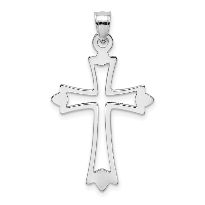 10K White Gold Solid Polished Large Cut-Out Budded Cross Charm