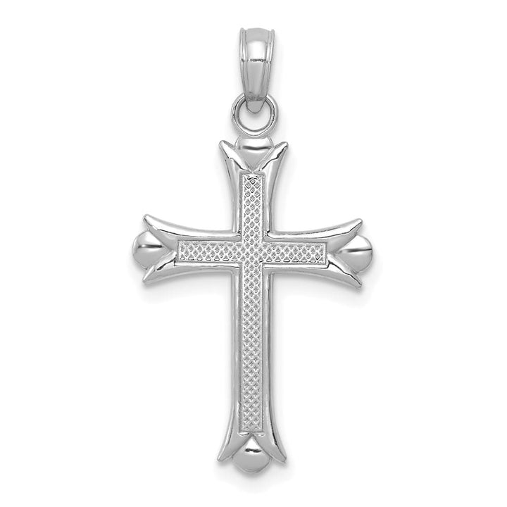 10K White Gold Solid Polished Large Fleur de Lis Cross Pendant