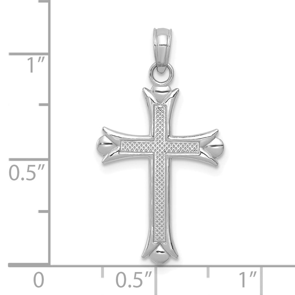 10K White Gold Solid Polished Large Fleur de Lis Cross Pendant
