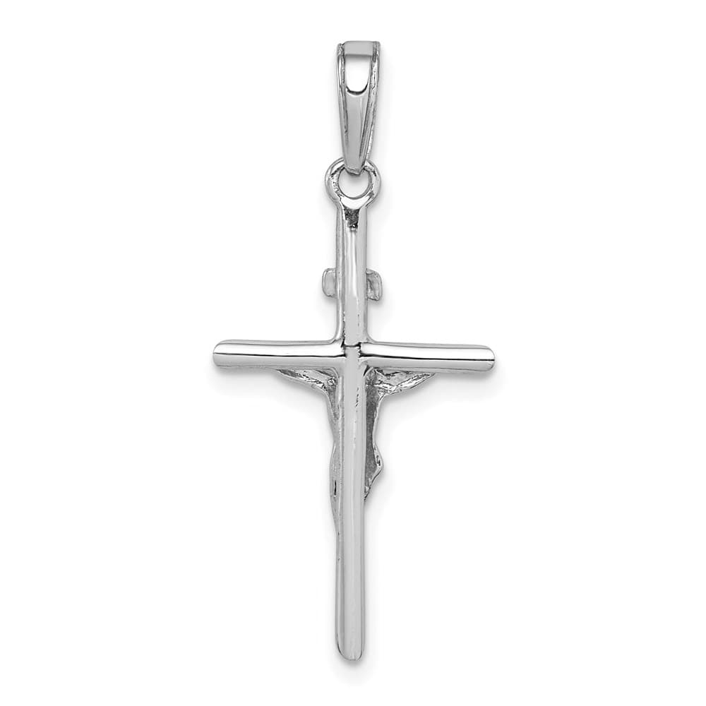 10K White Gold Solid Polished Large Stick Style Crucifix Pendant