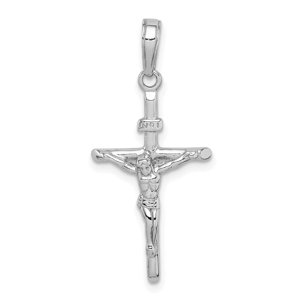 10K White Gold Solid Polished Large Stick Style Crucifix Pendant