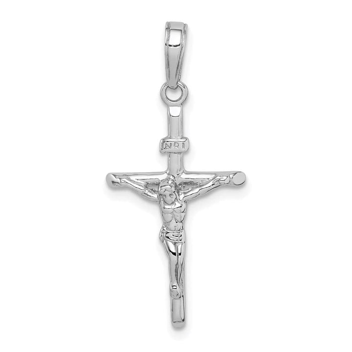 10K White Gold Solid Polished Large Stick Style Crucifix Pendant