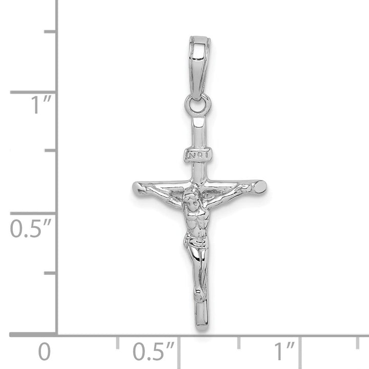 10K White Gold Solid Polished Large Stick Style Crucifix Pendant