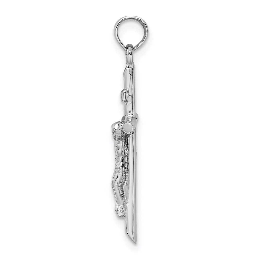 10K White Gold Solid Polished Large Stick Style Crucifix Pendant