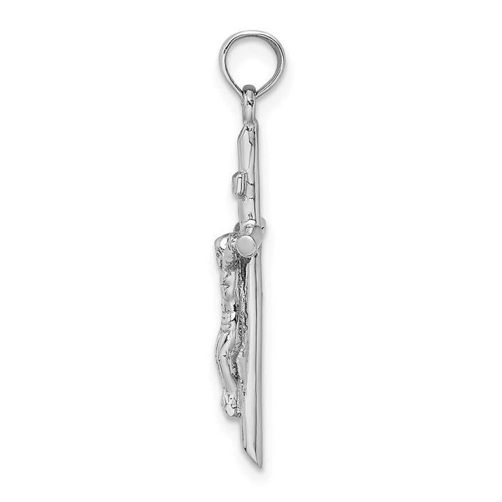 10K White Gold Solid Polished Large Stick Style Crucifix Pendant