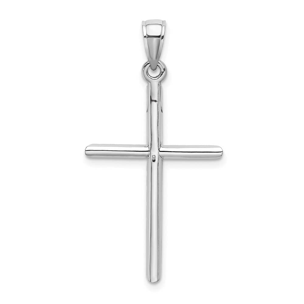 10K White Gold Solid Polished Large Tubular Latin Cross Pendant
