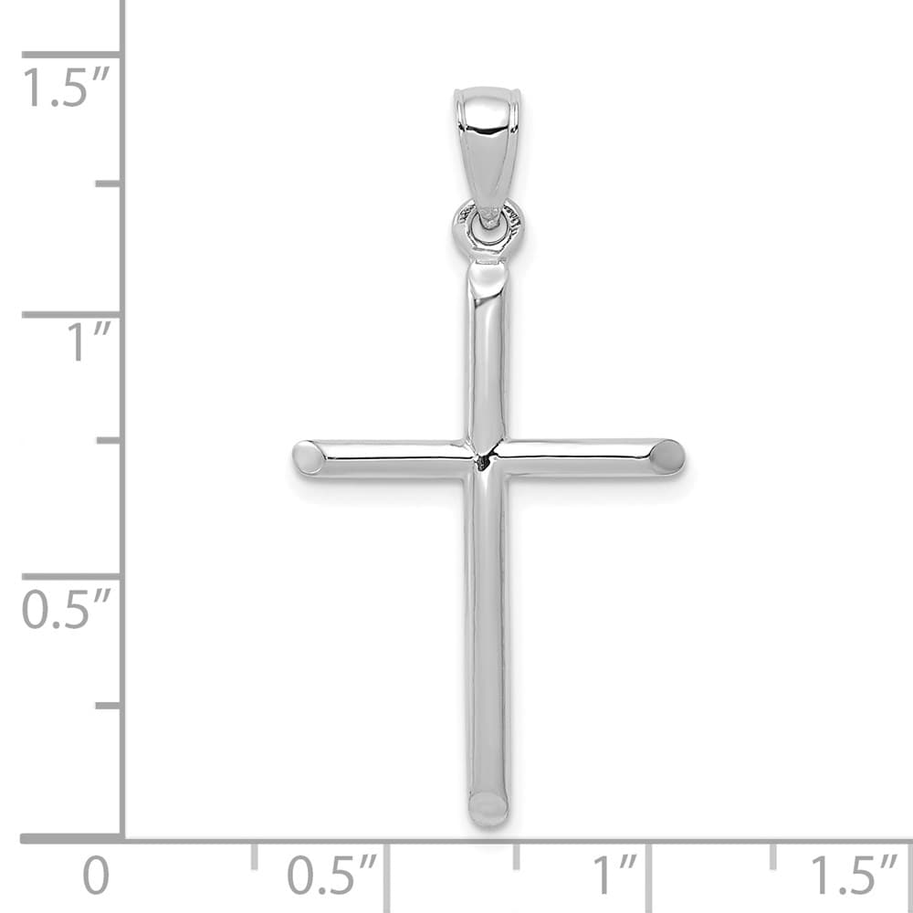 10K White Gold Solid Polished Large Tubular Latin Cross Pendant