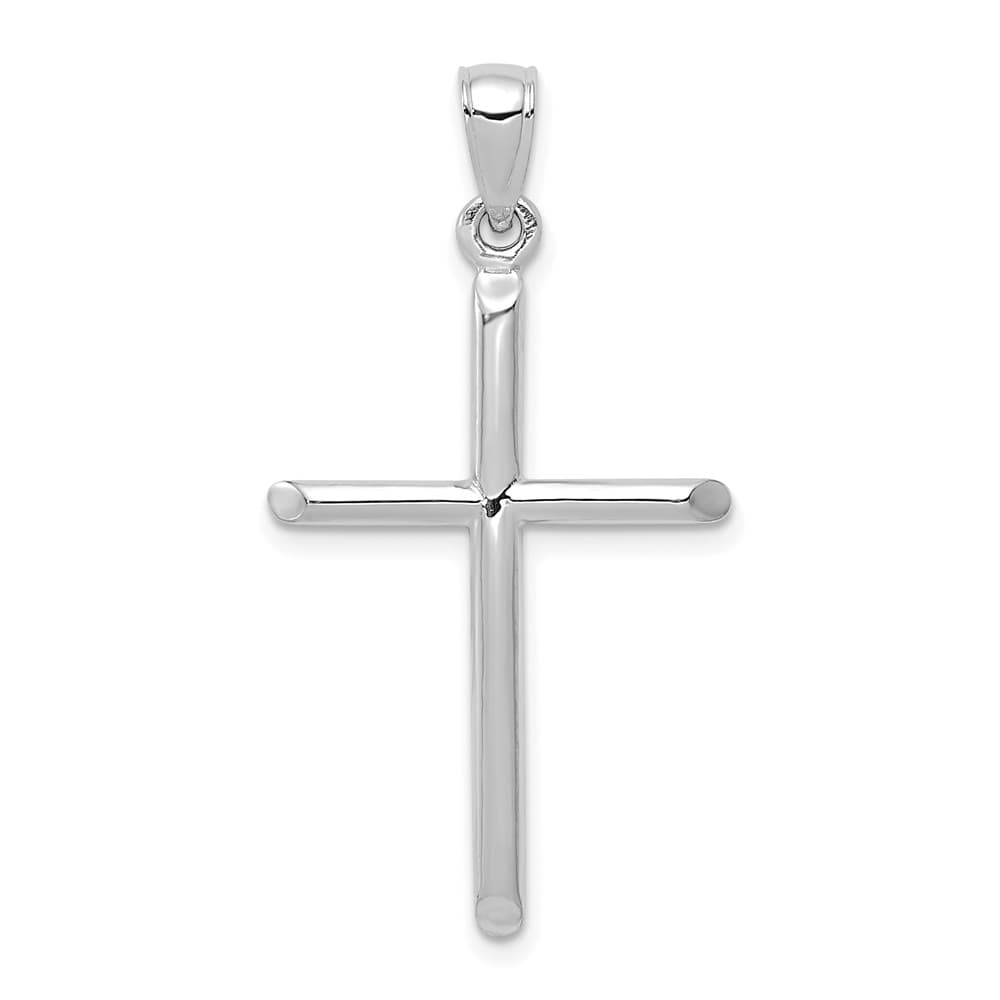 10K White Gold Solid Polished Large Tubular Latin Cross Pendant