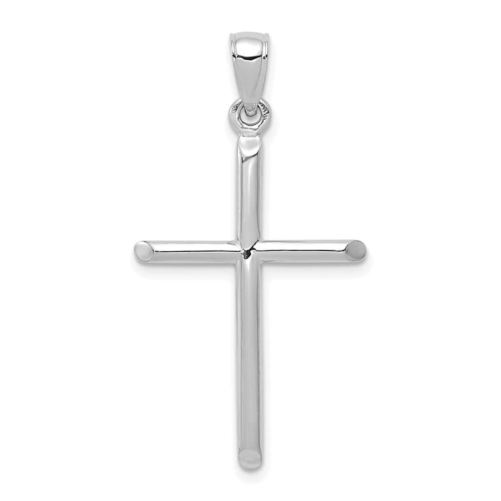 10K White Gold Solid Polished Large Tubular Latin Cross Pendant