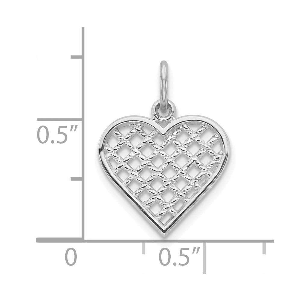 10K White Gold Solid Polished Medium Basketweave Heart Charm