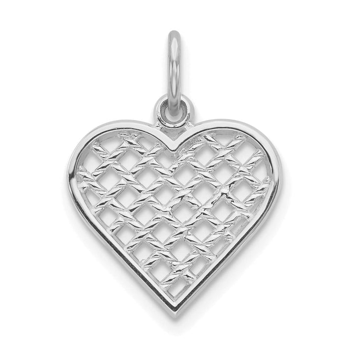 10K White Gold Solid Polished Medium Basketweave Heart Charm