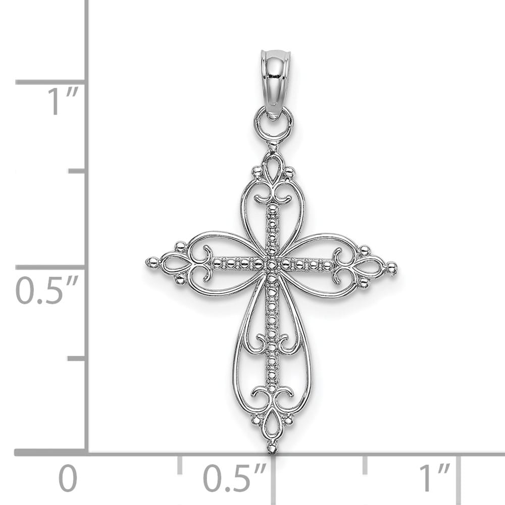 10K White Gold Solid Polished Medium Beaded Passion Cross Charm