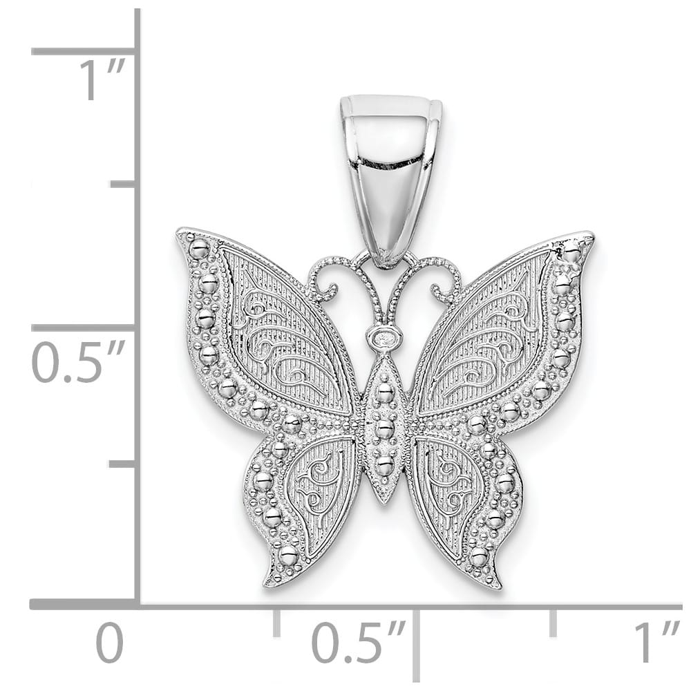 10K White Gold Solid Polished Medium Butterfly Pendant