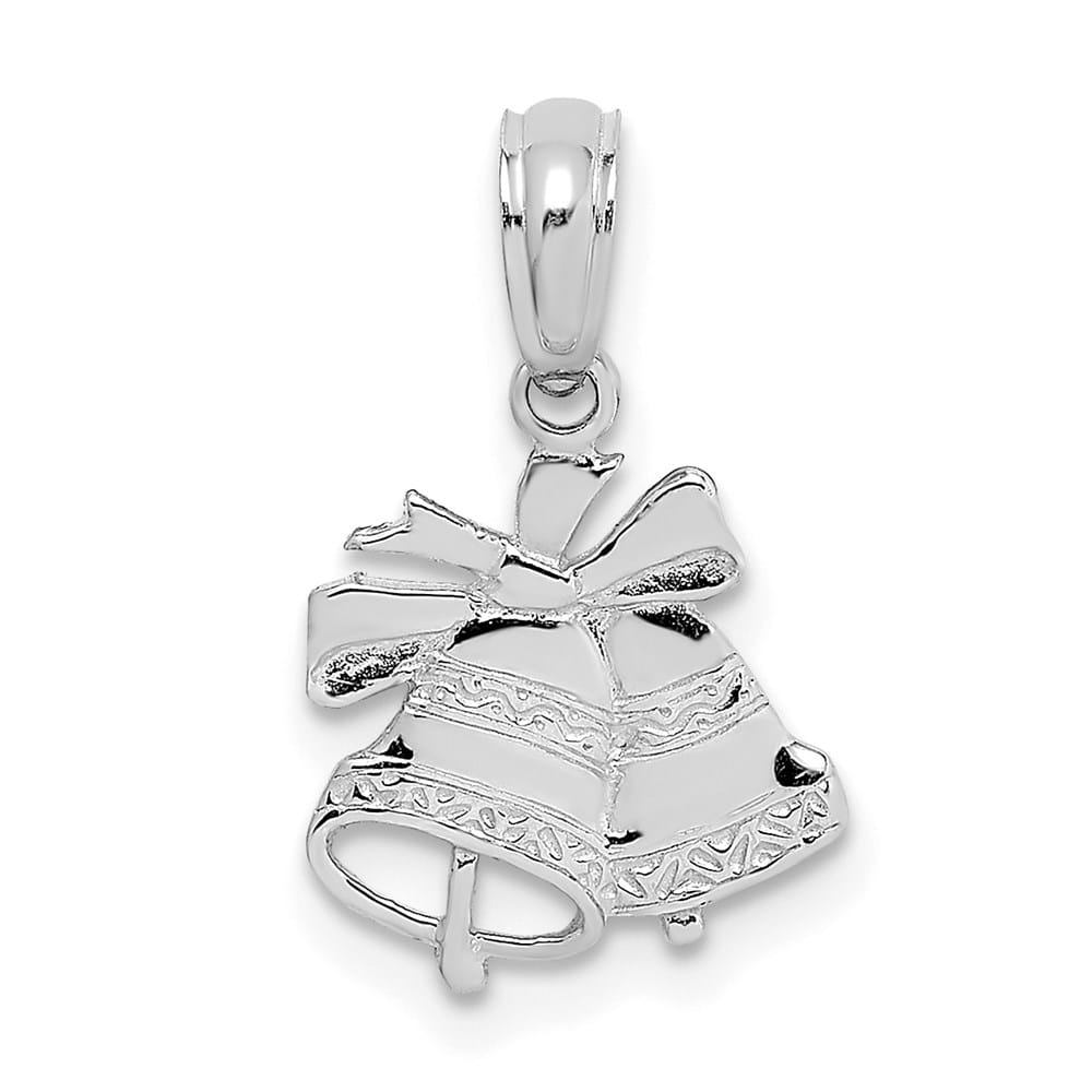10K White Gold Solid Polished Medium Christmas Bells Pendant