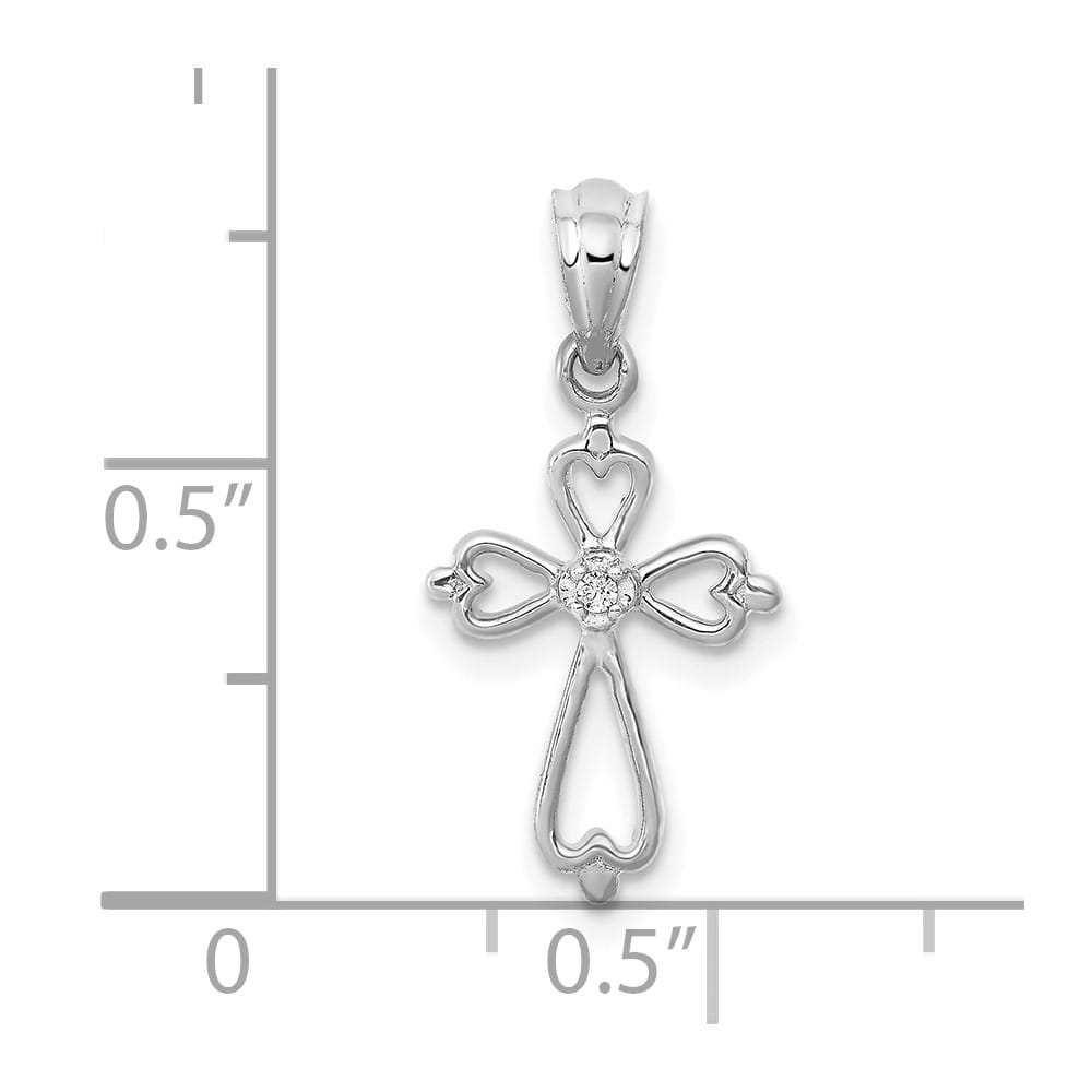10K White Gold Solid Polished Medium Diamond Accented Cross Pendant
