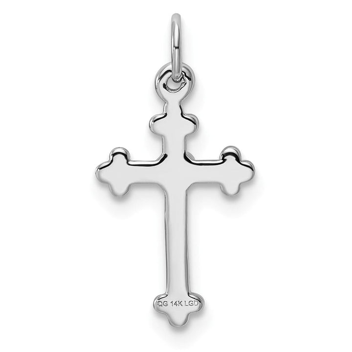 10K White Gold Solid Polished Medium Diamond Budded Cross Pendant