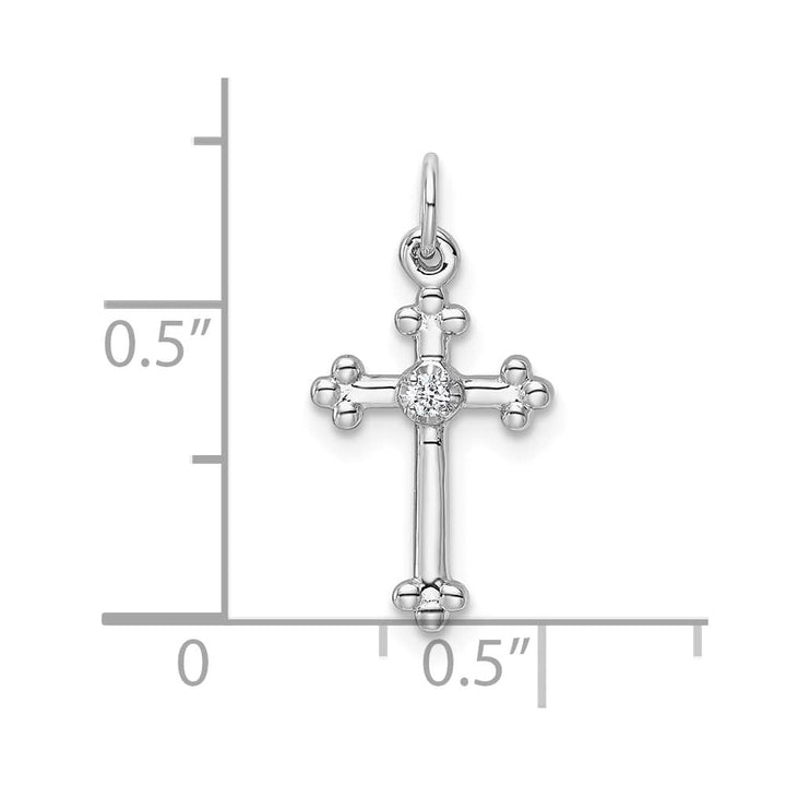 10K White Gold Solid Polished Medium Diamond Budded Cross Pendant