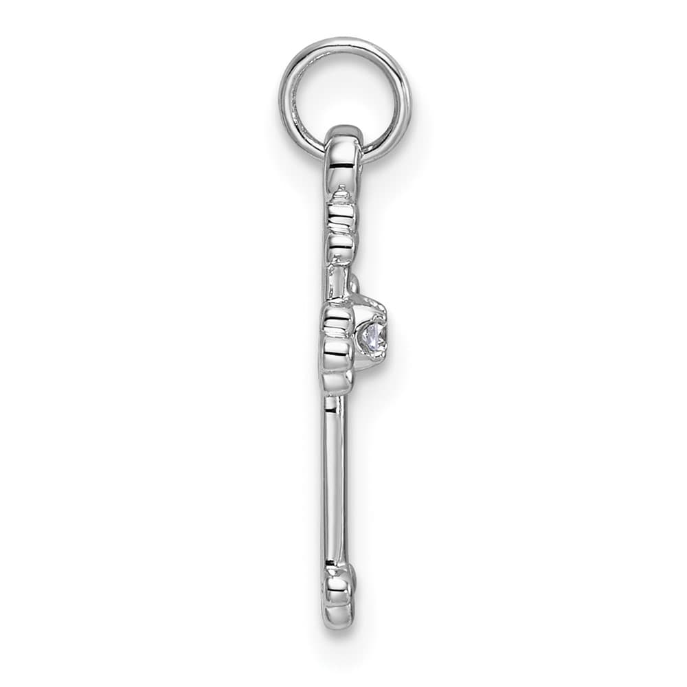 10K White Gold Solid Polished Medium Diamond Budded Cross Pendant